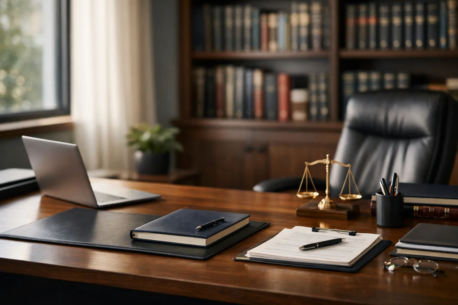 Professional legal office environment in Brazil with natural light